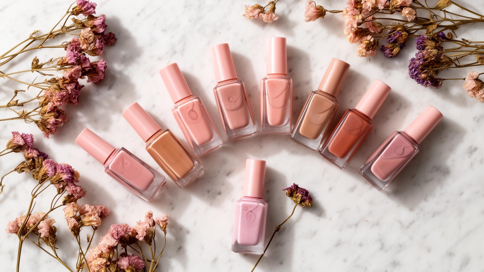 Coleção de esmaltes em tons nude — imagem ilustrativa fictícia